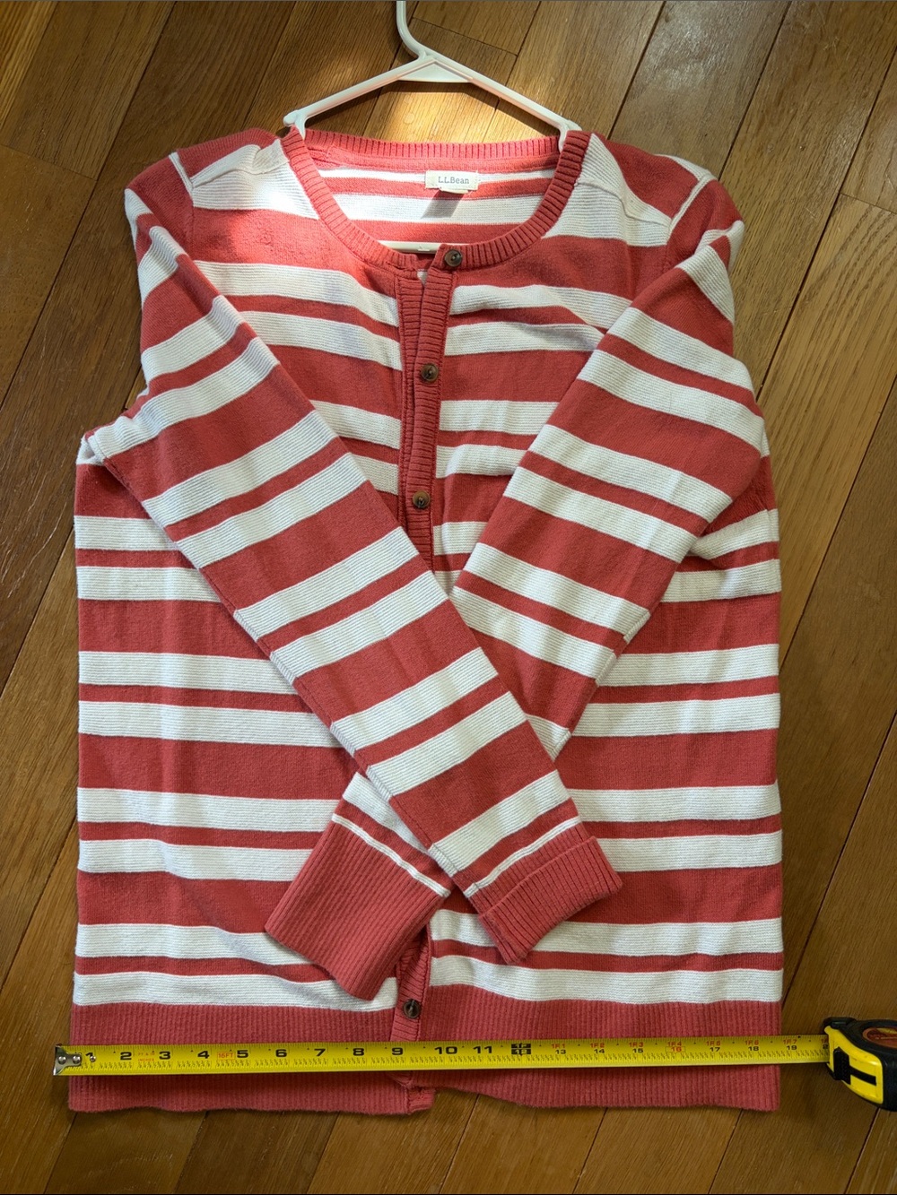 L.L. Bean Women’s Coral and White Striped Cotton Cardigan medium